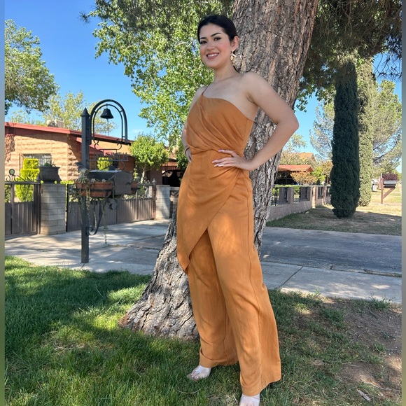Caramel One Shoulder Jumpsuit NWT - Picture 3 of 11